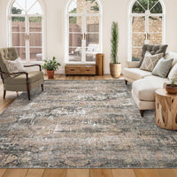 Garvee Washable Area Rugs for Living Room, 9x12 Soft Vintage Large Bedroom Rug Foldable Non-Slip Low Pile Farmhouse Area Rug Carpet for Dining Room Home (Taupe, 9'x12')