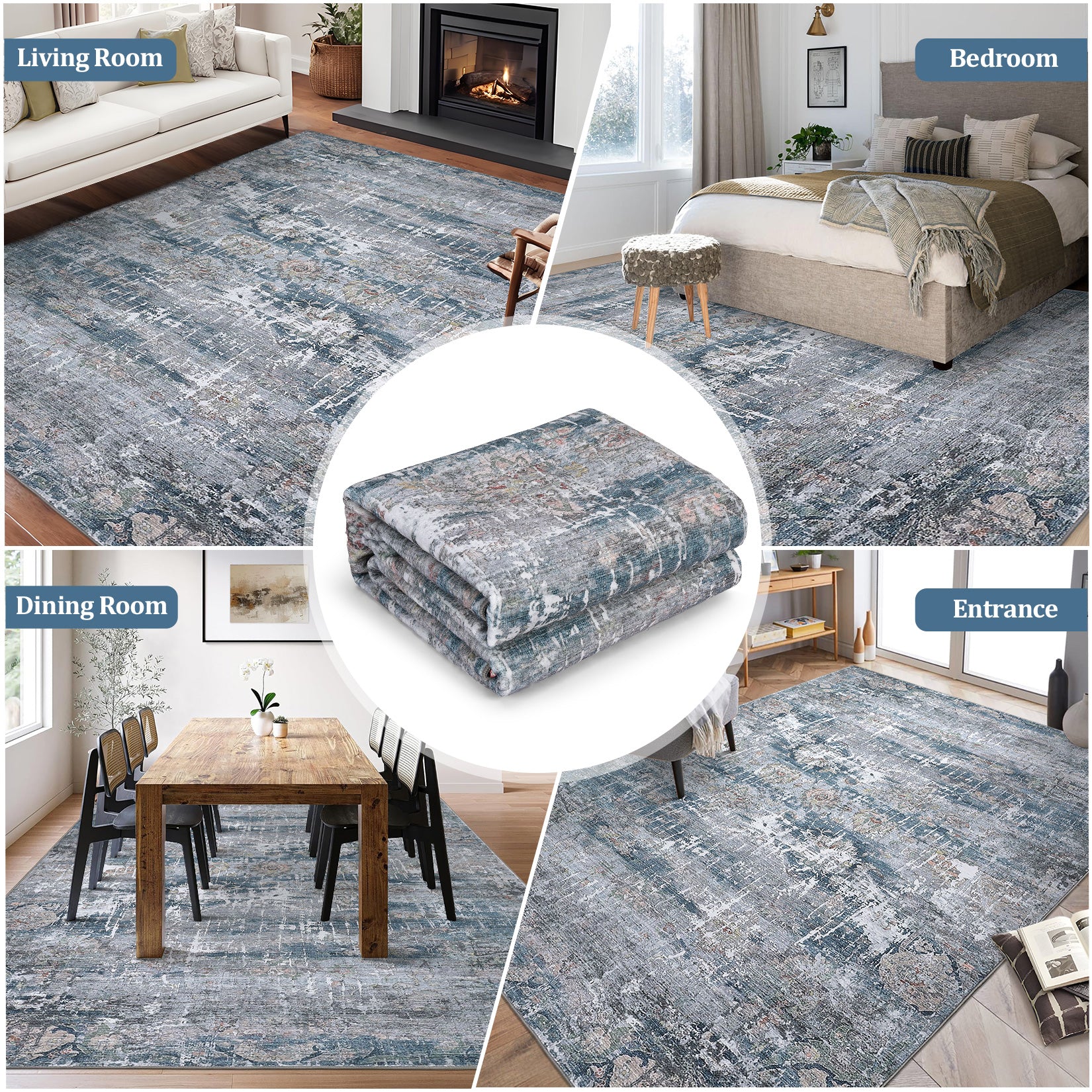 Garvee Vintage Area Rug, 9x12 Boho Washable Large Living Room Bedroom Rug Retro Non-Slip Non-Shedding Low Pile Farmhouse Area Rug for Dining Room Home