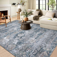 Garvee Vintage Area Rug, 5x7 Boho Washable Living Room Bedroom Rug Retro Non-Slip Non-Shedding Low Pile Farmhouse Area Rug Throw Rug for Dining Room Home (Blue/Grey, 5'x7')