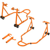 Garvee 850 Lb Motorcycle Stand Lift – Front/Rear Combo with Wheel Fork & Swingarm Spool Stand, Universal Paddock Lift for Bikes Orange - Orange