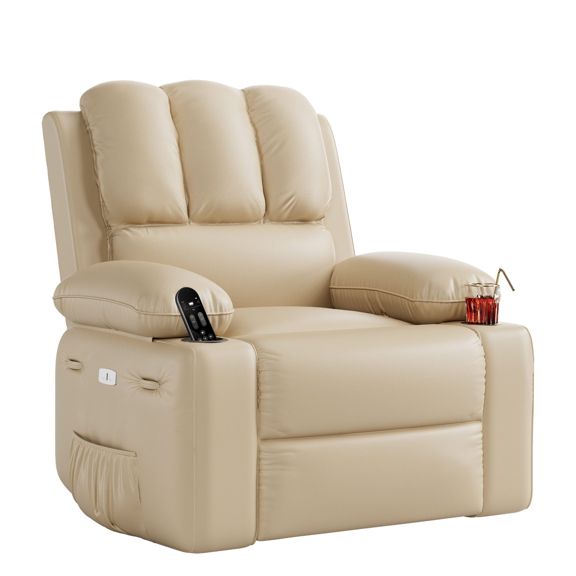 Garvee 27" Width Electric Power Oversized Rocker Swivel Recliner Chair, USB Charger Lazy Boy for Adults, w/Vibrating Massage and Heating, 1.5X Sponge Filling for Living Room, Bedroom and Nursery