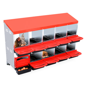 Garvee Chicken Nesting Box, 10 Compartments Nesting Boxes for Chickens, Chicken Laying Boxes, Roll Away Nesting Box for Chickens Laying Egg with Lid Cover to Protect Eggs, Red
