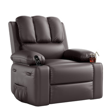 Garvee PU Leather Recliner Chair, Extra Wide 27" Manual Rocking Recliner w/ Comfortable Arms and Cup Holders for Living Room - Brown, Large