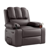 Garvee PU Leather Recliner Chair, Extra Wide 27" Manual Rocking Recliner w/ Comfortable Arms and Cup Holders for Living Room - Brown, Large - Coffee