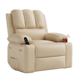 Garvee Manual Recliner Chair Leather Sofa with 2 Cup Holders, Side Pocket, PU Leather, Overstuffed Arms, Iron Frame, Beige - Home Theater & Living Room, Beige - Beige