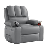 Garvee 22" Widen Manual PU Leather Recliner Chair with 2 Cup Holders, Side Pocket, PU Leather, Overstuffed Armrests, Iron Frame, Living Room Sofa, Gray - Gray