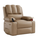 Garvee Large PU Leather Manual Recliner Chair with Cup Holders, Padded Arms, Durable Leather, Living Room Relaxation, Tan - Tan