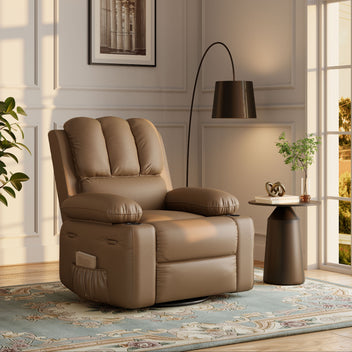 Garvee Large PU Leather Manual Recliner Chair with Cup Holders, Padded Arms, Durable Leather, Living Room Relaxation, Tan