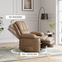 Garvee Large PU Leather Manual Recliner Chair with Cup Holders, Padded Arms, Durable Leather, Living Room Relaxation, Tan