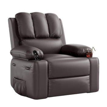 Garvee PU Leather Recliner Chair, Manual Rocking Recliner w/Comfortable Arms and Cup Holders for Living Room, Coffee