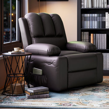 Garvee PU Leather Recliner Chair, Manual Rocking Recliner w/Comfortable Arms and Cup Holders for Living Room, Coffee