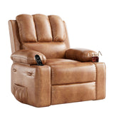 Garvee Manual Leather Recliner Chair with 2 Cup Holders, Side Pocket, PU Leather, Overstuffed Armrests, Iron Frame, Living Room Sofa, Brown - Brown