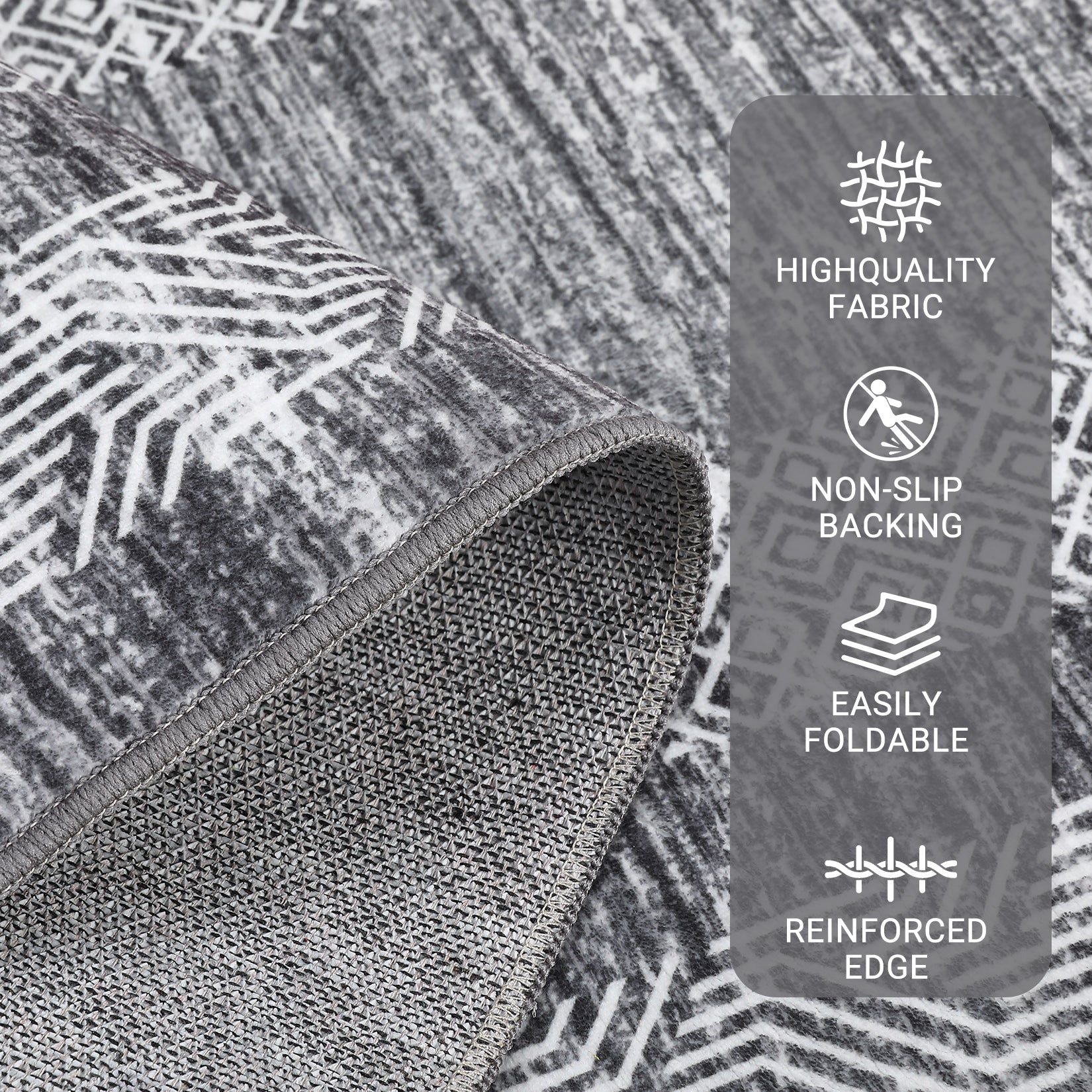 Garvee Bordered Grey 2x6 Modern Bordered Runner Rug Soft Non Slip Runner Washable Non Shedding Floor Carpet, Distressed Geometric Hallway Runner, Indoor Printed Runner for Kitchen, Entrance
