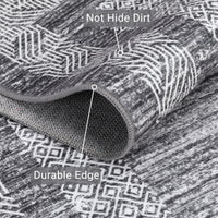 Garvee Bordered Grey 10x13 Large Washable Geometric Area Rug Non Slip Non Shedding Floor Carpet, Modern Bordered Rug, Distressed Gray Rug, Indoor Printed Rug for Living Room, Bedroom, Office