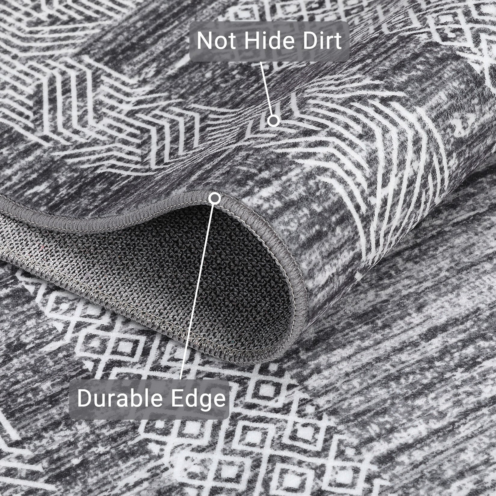 Garvee Bordered Grey 2x6 Modern Bordered Runner Rug Soft Non Slip Runner Washable Non Shedding Floor Carpet, Distressed Geometric Hallway Runner, Indoor Printed Runner for Kitchen, Entrance