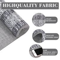 Garvee Bordered Grey 8x10 Large Washable Area Rug Modern Rug Distressed Geometric Floor Carpet, Soft Non Slip Rug, Low Pile Non Shedding Rug, Indoor Gray Rug for Bedroom, Living Room