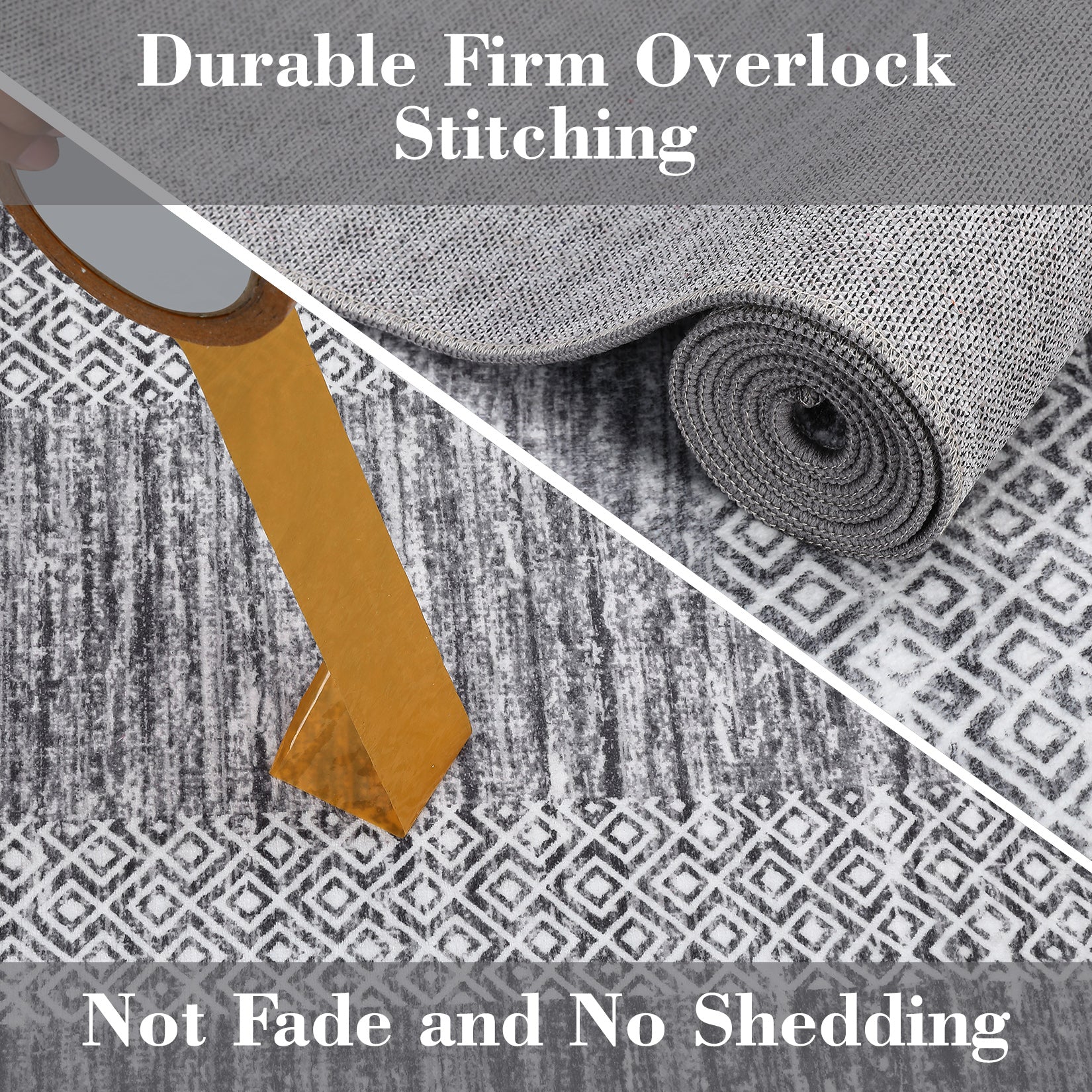 Garvee Bordered Grey 8x10 Large Washable Area Rug Modern Rug Distressed Geometric Floor Carpet, Soft Non Slip Rug, Low Pile Non Shedding Rug, Indoor Gray Rug for Bedroom, Living Room