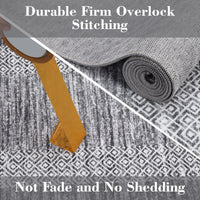 Garvee Bordered Grey 8x10 Large Washable Area Rug Modern Rug Distressed Geometric Floor Carpet, Soft Non Slip Rug, Low Pile Non Shedding Rug, Indoor Gray Rug for Bedroom, Living Room