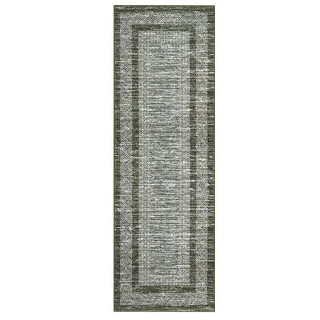 Garvee Bordered Green 2x6 Runner Modern Rug Soft Non Slip Runner Washable Non Shedding Floor Carpet, Distressed Geometric Hallway Runner, Indoor Printed Runner for Kitchen, Entrance