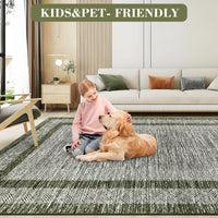 Garvee Bordered Green 5x7 Modern Area Rug Distressed Washable Non-Slip Thin Carpet, Soft Low-Pile Contemporary Green Rug for Living/Dining Room