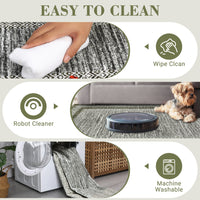 Garvee Bordered Green 9x12 Modern Area Distressed Rug Soft Non Shedding Floor Carpet, Geometric Rug, Washable Non Slip Rug, Low Pile for Living Room, Bedroom