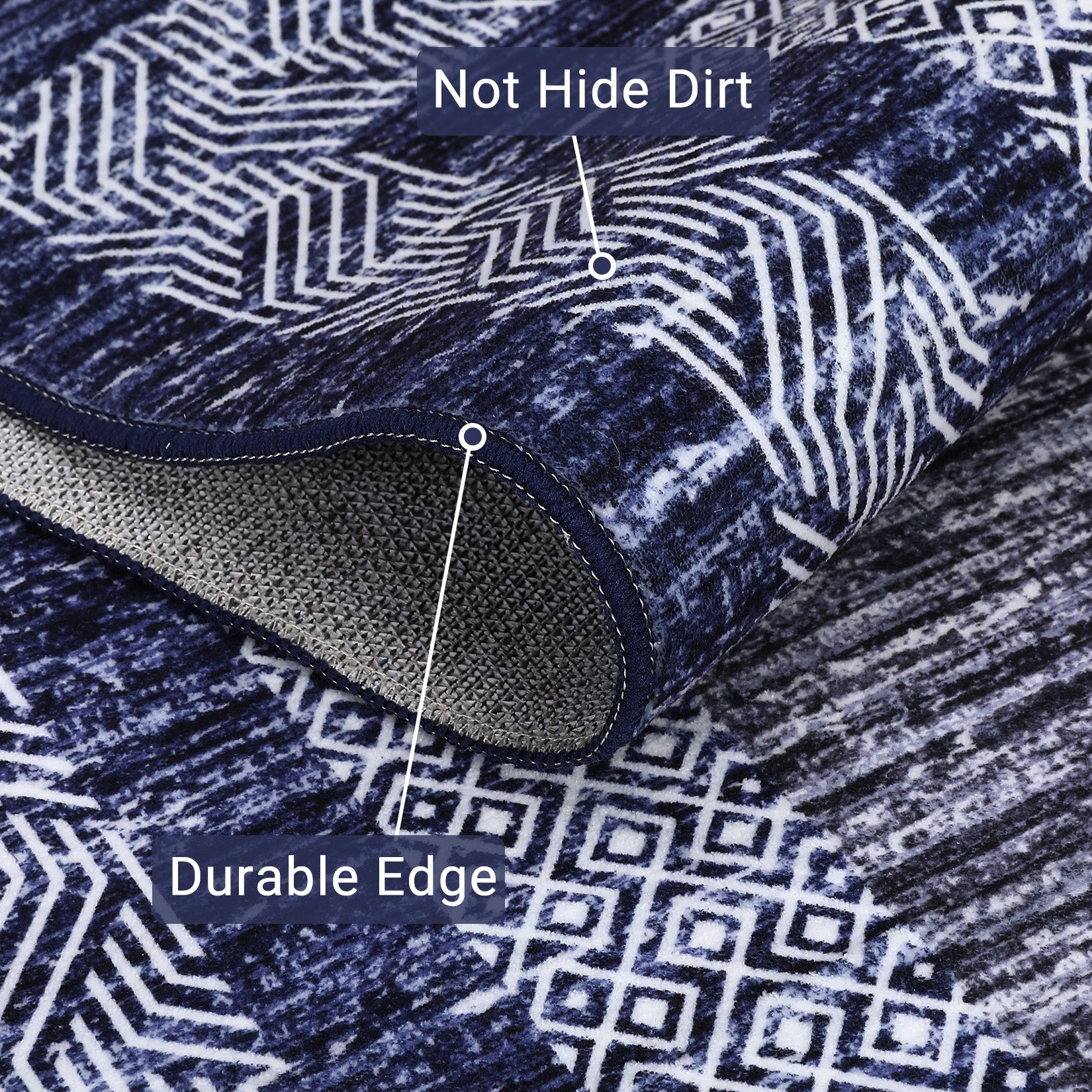 Garvee Bordered Blue 2x6 Modern Runner Rug Soft Non Slip Runner Washable Non Shedding Floor Carpet, Distressed Geometric Hallway Runner, Indoor Printed Runner for Kitchen, Entrance, Blue