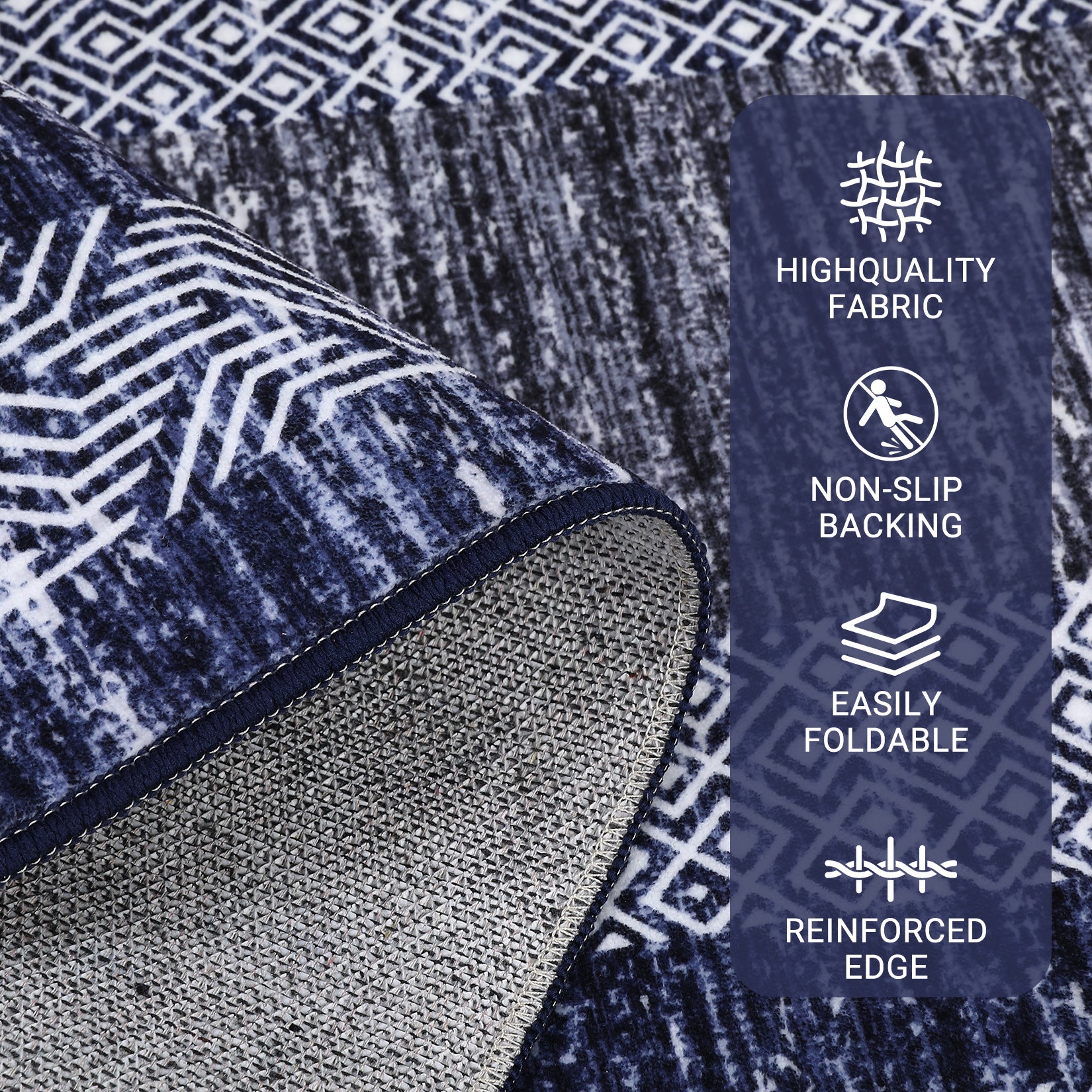 Garvee Bordered Blue 2x6 Modern Runner Rug Soft Non Slip Runner Washable Non Shedding Floor Carpet, Distressed Geometric Hallway Runner, Indoor Printed Runner for Kitchen, Entrance, Blue