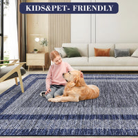 Garvee Bordered Blue 2x6 Modern Runner Rug Soft Non Slip Runner Washable Non Shedding Floor Carpet, Distressed Geometric Hallway Runner, Indoor Printed Runner for Kitchen, Entrance, Blue