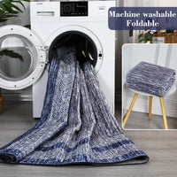 Garvee Bordered Blue 10x13 Large Washable Geometric Area Rug Non Slip Non Shedding Floor Carpet, Modern Bordered Rug, Distressed Blue Rug, Indoor Printed Rug for Living Room, Bedroom, Office
