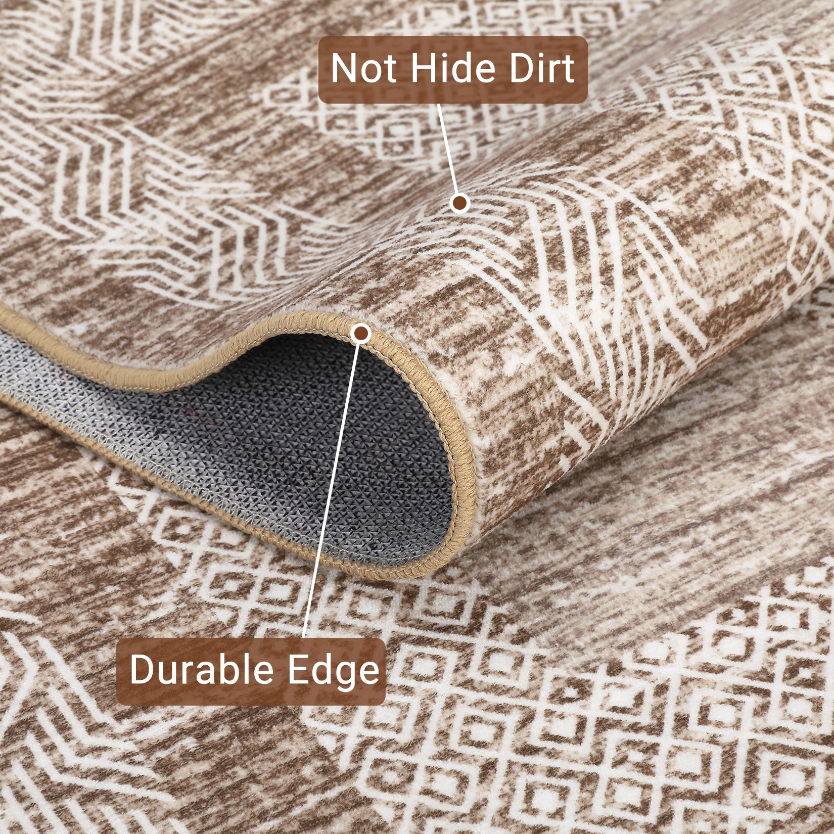 Garvee Bordered Brown 9x12 Large Modern Area Rug Distressed Rug Soft Non Shedding Floor Carpet, Geometric Rug, Washable Non Slip Rug, Low Pile Indoor Area Rug for Living Room, Bedroom