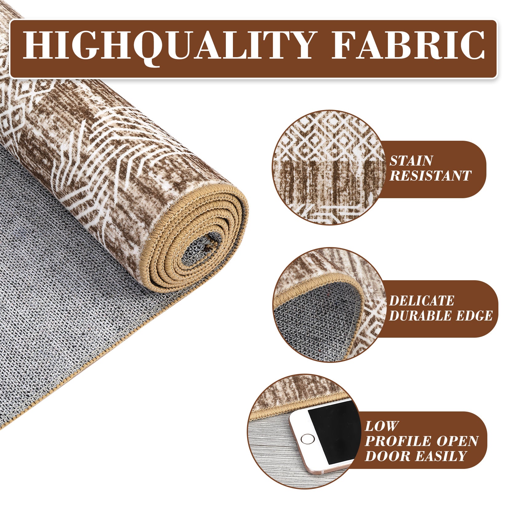 Garvee Bordered Brown 8x10 Large Washable Area Rug Modern Rug Distressed Geometric Floor Carpet, Soft Non Slip Rug, Low Pile Non Shedding Rug, Indoor Rug for Bedroom, Living Room