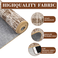 Garvee Bordered Brown 8x10 Large Washable Area Rug Modern Rug Distressed Geometric Floor Carpet, Soft Non Slip Rug, Low Pile Non Shedding Rug, Indoor Rug for Bedroom, Living Room