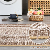 Garvee Bordered Brown 8x10 Large Washable Area Rug Modern Rug Distressed Geometric Floor Carpet, Soft Non Slip Rug, Low Pile Non Shedding Rug, Indoor Rug for Bedroom, Living Room