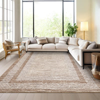 Garvee Bordered Brown 9x12 Large Modern Area Rug Distressed Rug Soft Non Shedding Floor Carpet, Geometric Rug, Washable Non Slip Rug, Low Pile Indoor Area Rug for Living Room, Bedroom