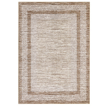 Garvee Bordered Brown 9x12 Large Modern Area Rug Distressed Rug Soft Non Shedding Floor Carpet, Geometric Rug, Washable Non Slip Rug, Low Pile Indoor Area Rug for Living Room, Bedroom