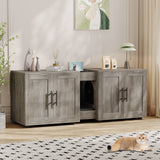 Garvee Litter Box Enclosure with Double Room, Hidden Cat Litter Box Cabinet Furniture for 2 Cats with Storage Groove & Odor-Reducing Mat, Wooden Enclosed Cat House for Home Apartment, Light Grey - Gray | Square