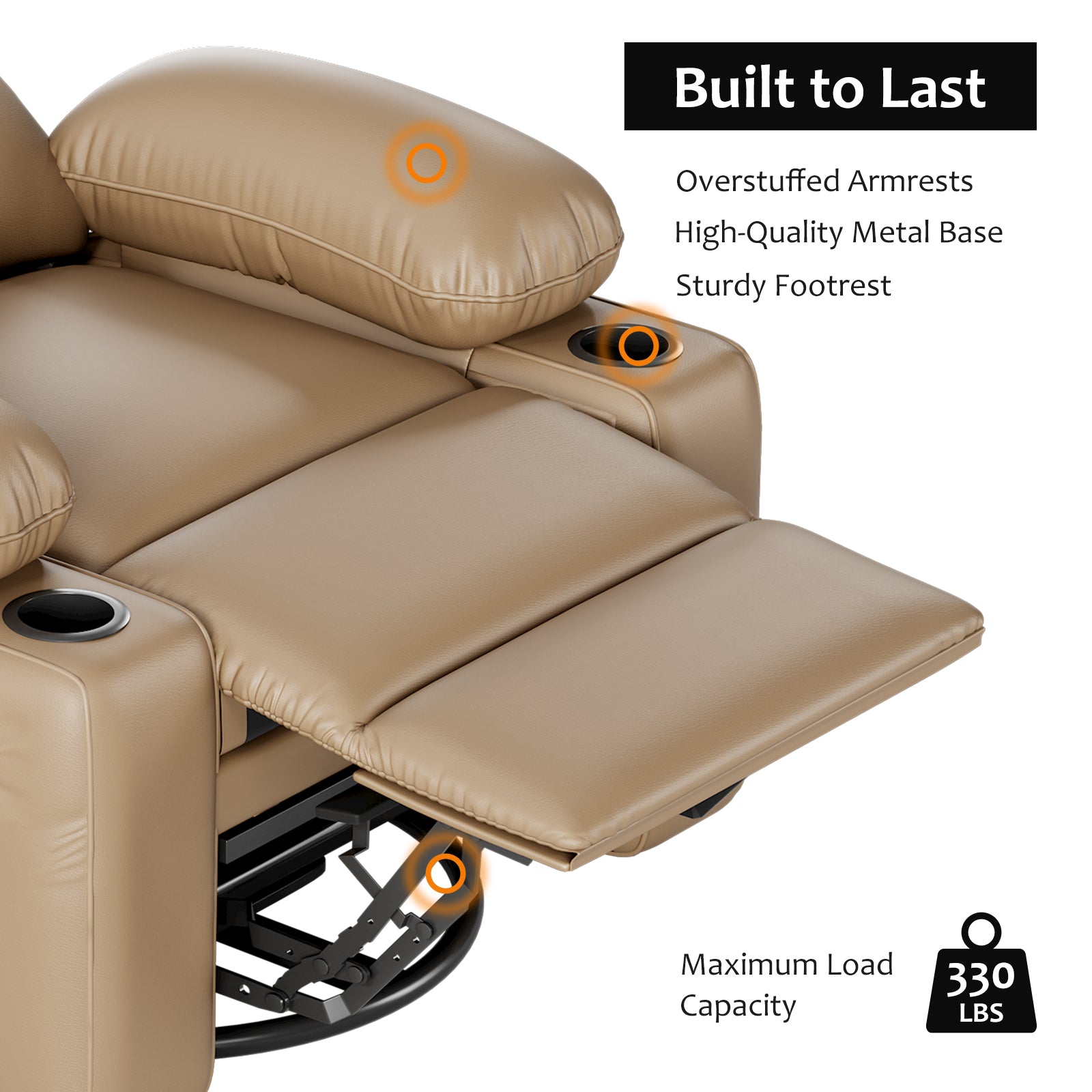 Garvee 27” Width Electric Power Oversized Rocker Swivel Recliner Chair, USB Charger Lazy Boy for Adults, w/ Vibrating Massage and Heating, 1.5x Sponge Filling for Living Room, Bedroom and Nursery