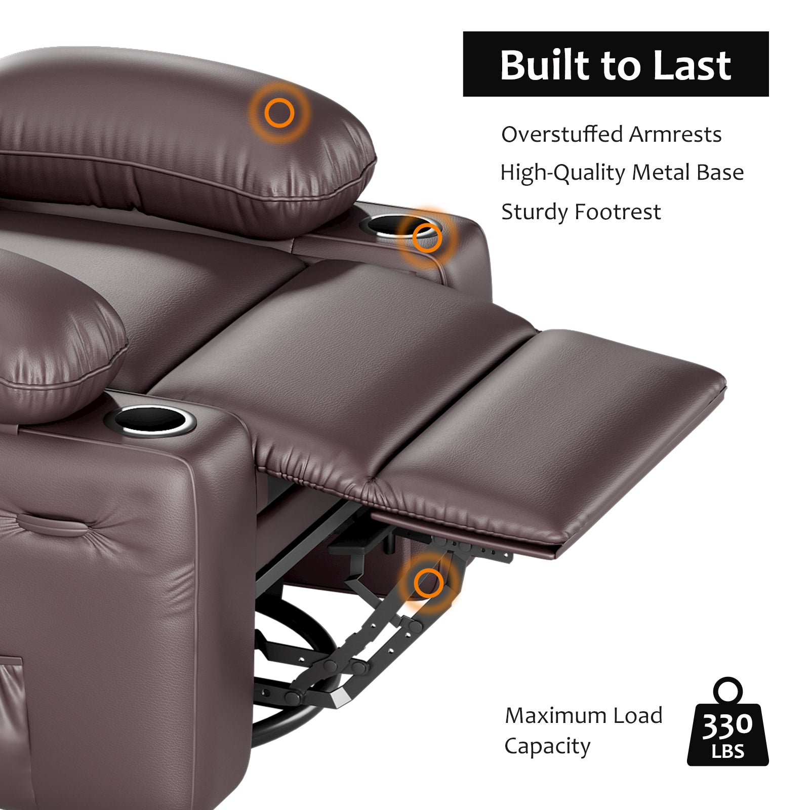 Garvee 27" Width Electric Power Oversized Rocker Swivel Recliner Chair, USB Charger Lazy Boy for Adults, w/Vibrating Massage and Heating, 1.5X Sponge Filling for Living Room, Bedroom and Nursery