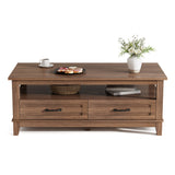 Garvee Coffee Table with Drawers, Farmhouse Center Table with Storage, 47.2" Living Room Table with Open Display Shelf - Brown