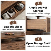 Garvee Coffee Table with Drawers, Farmhouse Center Table with Storage, 47.2" Living Room Table with Open Display Shelf