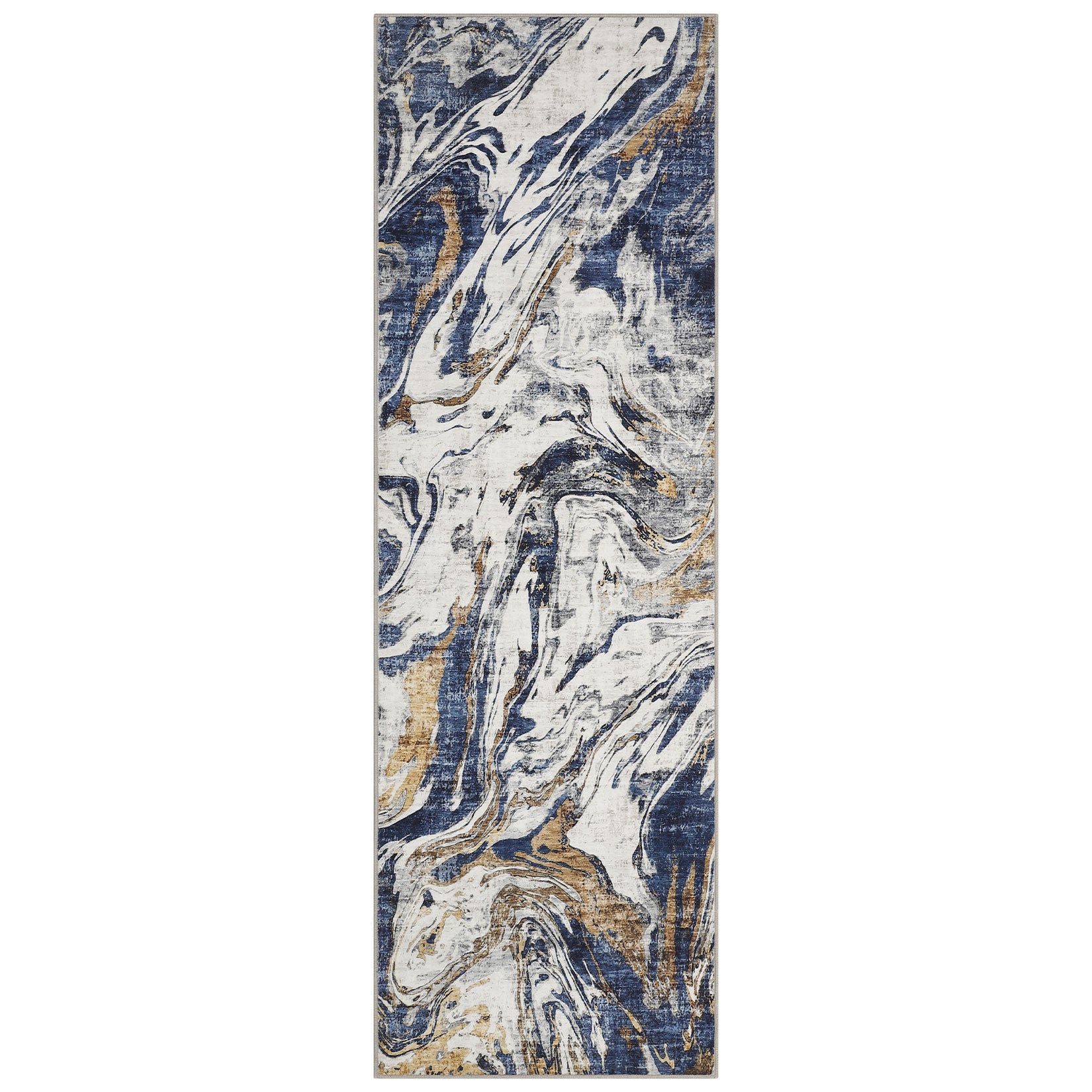 Garvee Modern Runner Rug 2x6 Machine Washable Rug, Non-Slip Abstract Floor Carpet, Low Pile Faux Wool Bedside Rug, Foldable Accent Rug for Entryway, Bathroom, Laundry Room, Bedroom, Blue
