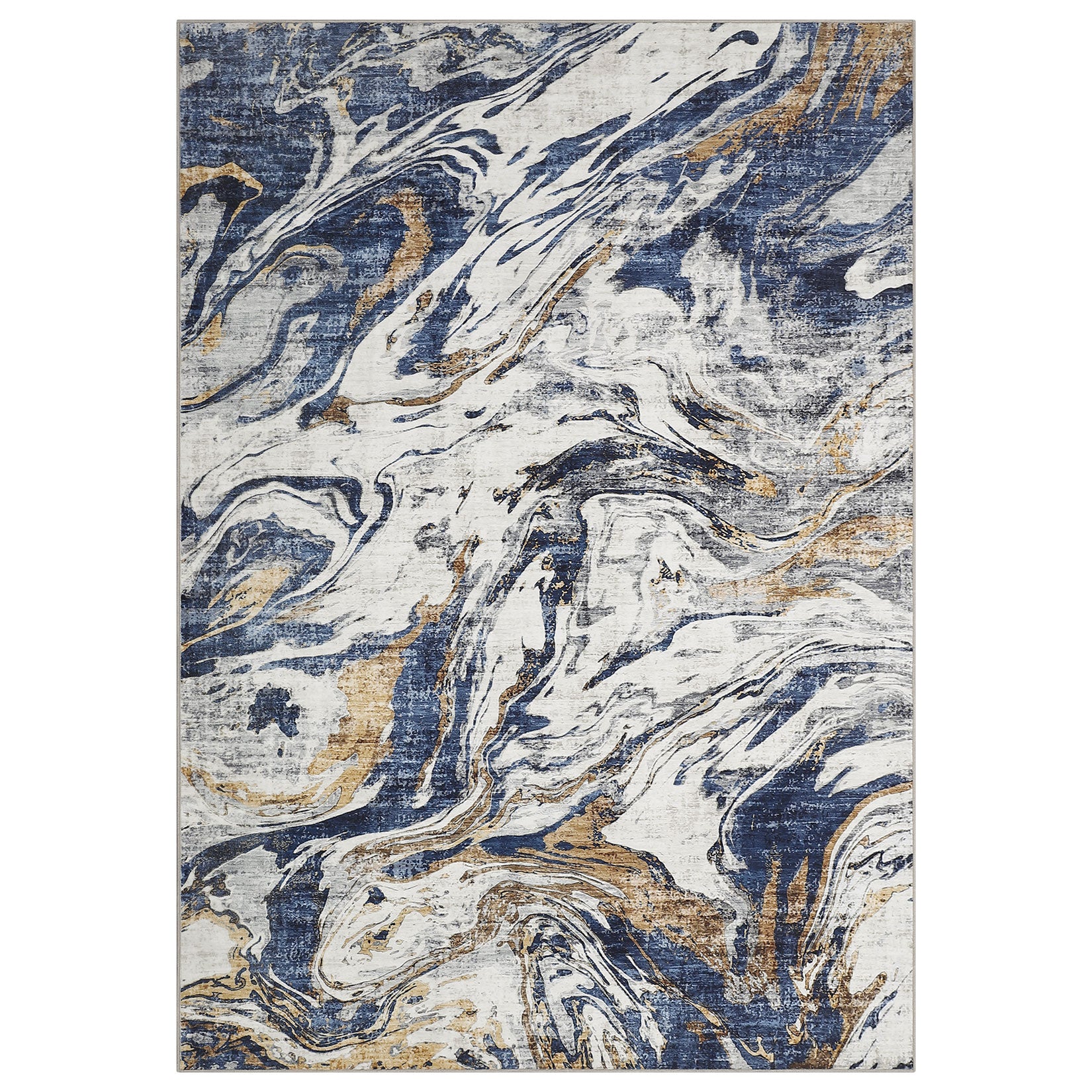 Garvee Modern Abstract Area Rug 10x13 Large Machine Washable Rug, Non Slip Faux Wool Soft Floor Carpet, Low Pile Foldable Accent Rug for High Traffic Areas in Living Room, Bedroom, Blue