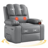 Garvee Oversized Recliner Chair with Heat and Massage, 360° Swivel, Manual Rocking, PU Leather, Cup Holder, for Living Rooms and Nurseries, Gray - Gray