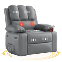 Garvee Oversized Recliner Chair with Heat and Massage, 360° Swivel, Manual Rocking, PU Leather, Cup Holder, for Living Rooms and Nurseries, Gray