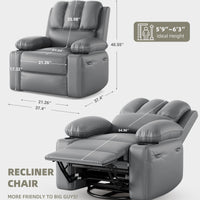 Garvee Oversized Recliner Chair with Heat and Massage, 360° Swivel, Manual Rocking, PU Leather, Cup Holder, for Living Rooms and Nurseries, Gray