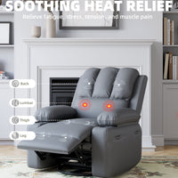 Garvee Oversized Recliner Chair with Heat and Massage, 360° Swivel, Manual Rocking, PU Leather, Cup Holder, for Living Rooms and Nurseries, Gray