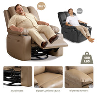 Garvee Recliner Chairs with Heat and Massage, 360° Swivel Lazy Recliner Chair for Elderly, Ergonomic Rocking Chair with Cup Holder for Living Rooms, Bedrooms and Nurseries - Tan