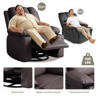 Garvee Oversized Recliner Chairs with Heat and Massage - 360° Swivel Lazy Boy Recliner Chair for Adults- Manual Rocking Chair with Cup Holder for Living Rooms, Bedrooms and Nurseries - Coffee