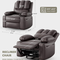 Garvee Oversized Recliner Chairs with Heat and Massage - 360° Swivel Lazy Boy Recliner Chair for Adults- Manual Rocking Chair with Cup Holder for Living Rooms, Bedrooms and Nurseries - Coffee
