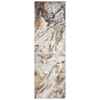 Garvee 2x6 Machine Washable Runner Rug, Non-Slip Floor Carpet, Modern Abstract Bedside Rug, Low Pile Foldable Area Rug, Soft Rug for Entryway, Bathroom, Laundry Room, Brown